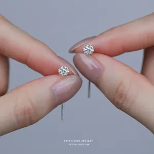 S999 Silver Crystal Ball Stud Earrings Dainty Sparkling Zircon Jewelry for Women Style