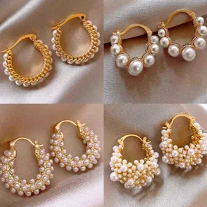 Französische Vintage Kordelstruktur Ohrringe Elegante Leichte Luxus Künstliche Perle Strass Huggie Creolen Für Damen Mode Pendeln Schmuck Geschenk