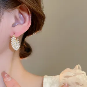 Französische Retro Perlen Ohrringe goldfarbenes Cluster Design elegante Damen Schmuck
