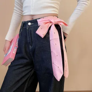 Vintage pink polka dot silk scarf waist chain accessory bohemian belt stylish clothing decor