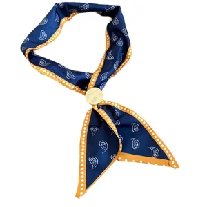 Blue paisley print fabric scarf necklace with gold ring casual minimalist chic jewelry for women