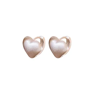 Orecchini a Cuore Spazzolato in Rame Minimalista Francese Orecchini a Cerchio Geometrici alla Moda per Donna Gioielli da Pendolare