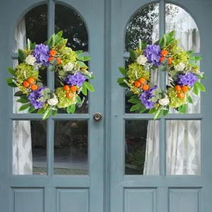 Guirnalda floral artificial de hortensias y naranjas para decoración de puerta, 2 u.