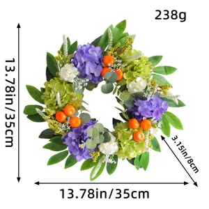 Corona de flores de hortensia artificial con bayas naranjas decoración de puerta 35cm