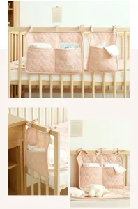 Detailansicht der rosa gesteppten Organizer-Tasche für Babybetten mit Herzmuster-Design