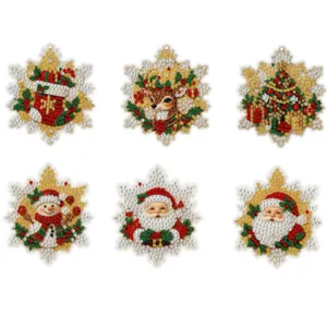Detailed view of 6-piece DIY Christmas snowflake diamond painting refrigerator magnets