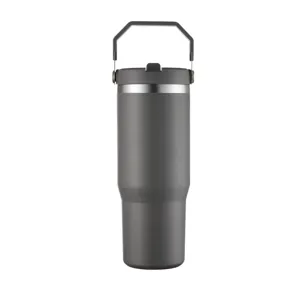 Matte grauer 30oz Edelstahl-Thermobecher mit einem verstellbaren oberen Tragegriff