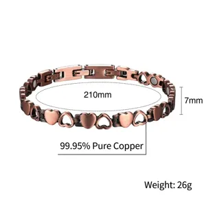High quality 99.95% pure copper magnetic therapy bracelet with heart shaped links