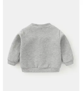 Back view of a cozy grey toddler sweatshirt with ribbed cuffs and hem, casual style.