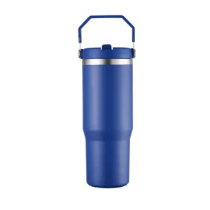 Hochwertiger blauer 30oz Edelstahl-Isolierbecher mit Griff für Auto und Campingreisen