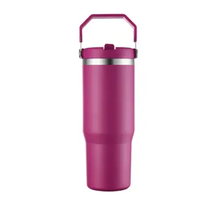 Vorderansicht eines vakuumisolierten 30oz Edelstahl-Thermo-Reisebechers in Magenta