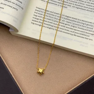 Detalle de un collar con colgante de estrella chapado en oro de 24K sobre un libro