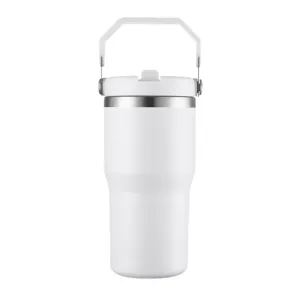 Weißer 30oz vakuumisolierter Edelstahl-Thermobecher fürs Auto mit praktischem Griff