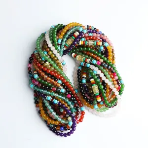 Bracciale buddista con 108 grani in agata naturale in vari colori vivaci