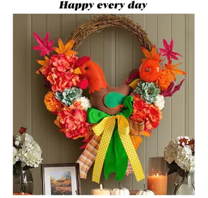 Thanksgiving autumn wreath with chicken plush maple leaves hydrangea front door decor item