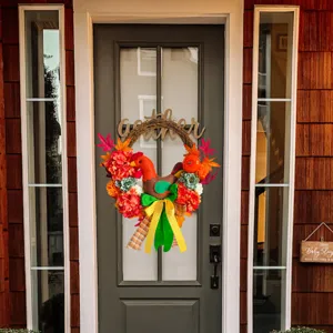 Fall Thanksgiving chicken wreath front door hanging decoration artificial maple
