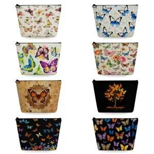 Linen Butterfly Print Cosmetic Bag Fashion Zipper Makeup Pouch Portable Travel Toiletry Storage Organizer Bag For Women Case