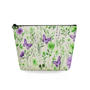 Watercolour butterfly print cosmetic bag with zipper, stylish storage pouch for women.