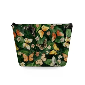 Water-resistant butterfly print cosmetic bag fashion zipper makeup pouch storage organizer