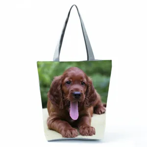 Τσάντα tote με εκτύπωση Irish Setter ώμου κουτάβι κατοικίδιο σχέδιο λεπτομέρεια όψη