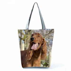 Τσάντα tote από καμβά με τύπωμα Ιρλανδικό Σέτερ, γυναικείου στιλ casual τσάντα ώμου.