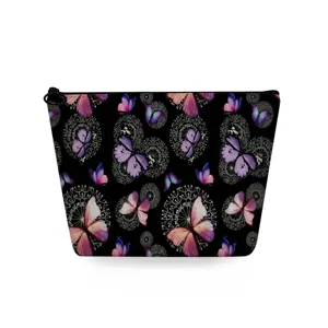 Stylish butterfly print cosmetic bag with secure zipper closure, perfect for daily storage.