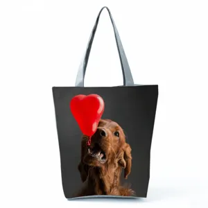 Casual tote τσάντα με εκτύπωση Irish Setter και κόκκινο μπαλόνι, κομψή γυναικεία τσάντα ώμου.