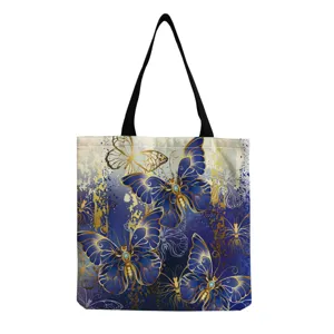 Blauer und goldener Schmetterling Leinwand Tragetasche, modische Freizeittasche Shopper Handtasche.