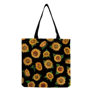 Damen Mode Polyester Sonnenblume Muster Tragetasche Casual Leicht Faltbar Umhängetasche Einkaufstasche Grosse Kapazität Offene Handtasche