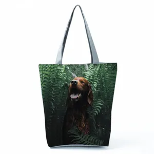 Τσάντα tote με τύπωμα σκύλο σέτερ ιρλανδικό casual υφασμάτινη τσάντα ώμου με γκρι λαβές γυναικεία