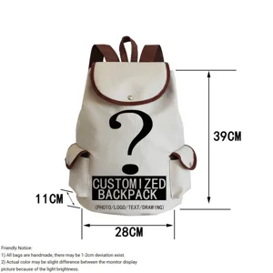 Custom canvas backpack with flap closure, large capacity daily casual school daypack details.