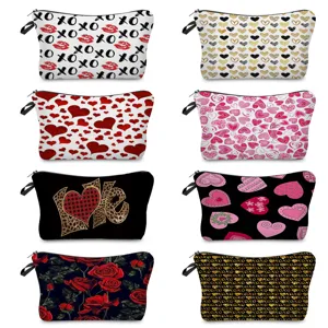 Bolsa de Cosméticos de Poliéster Estampado Multicolor Corazón Rosa Cremallera Organizador Neceser Para Viaje Mujeres Accesorios