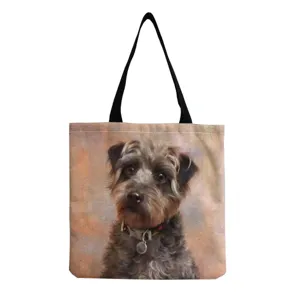 Segeltuch Tragetasche mit Hund Ölgemälde Druck, stilvolle lässige Schulterhandtasche für Damen.