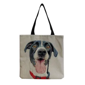 Lässige Canvas Umhängetasche mit niedlichem realistischem Hundeprint, leichte Handtasche.