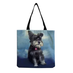 Leinwand Umhängetasche mit niedlichem Schnauzer Ölgemälde Druck, klassisch und leicht im Design.