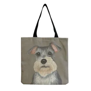 Lässiger Leinwand Shopper mit Ölgemälde Schnauzer Hundemotiv und schwarzen Tragegriffen.