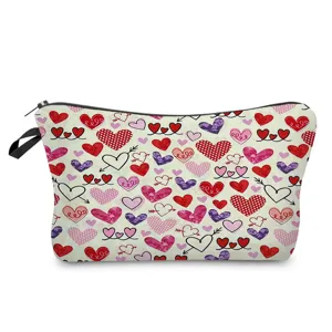 Bolsa cosmetica con estampado de corazones neceser de maquillaje con cremallera para viaje.
