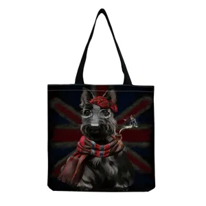 Retro schottischer Terrier Druck Segeltuch Tragetasche, britische lässige Handtasche Damen.
