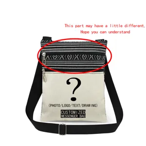 Custom canvas messenger bag with double zippers and adjustable strap for women and daily use.