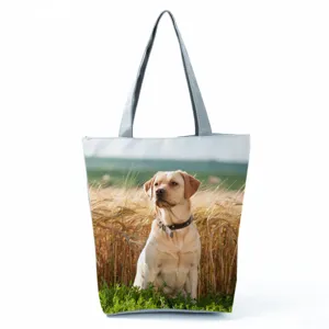 Τσάντα tote καμβά με εκτύπωση Labrador, μεγάλη casual τσάντα ώμου για γυναίκες