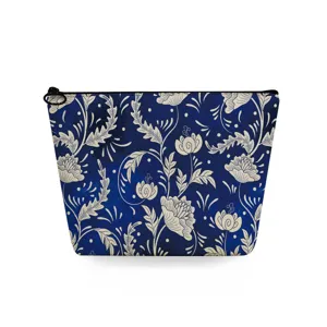 Klassische blaue Kosmetiktasche mit Blumenmuster tragbarer Kosmetikbeutel Reiseetui