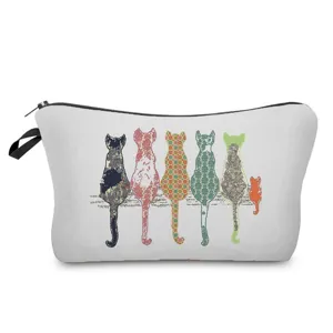 Süße Katzendruck Kosmetiktasche Wasserdichte Polyester Kulturbeutel Tragbare Reise Organizer Tasche Für Damen Alltag