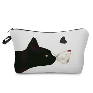 Süße schwarze Katze Schmetterling Kulturbeutel Make-up Tasche Kosmetiktasche Reisedetail