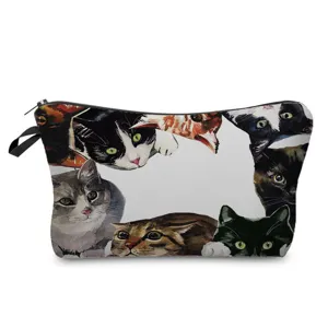 Süsses Katzenmuster Kosmetiktasche, Leinwand Waschbeutel mit Reissverschluss und Reisedesign.