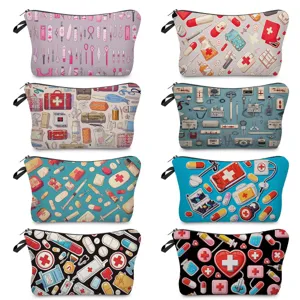 Borsa da Trucco Stampa Serie Medica Grande Capacità Poliestere Trousse Donna Medici Infermieri Organizzatore da Viaggio