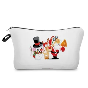 Cartoon Santa Claus print cosmetic bag travel storage pouch for women daily makeup organizer