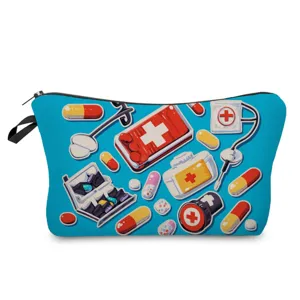 Borsa per trucco con stampa medica, grande capacità pocatella con cerniera per viaggio.