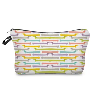 Jolie trousse de maquillage motif teckel sac de toilette voyage portable rangement fermeture.