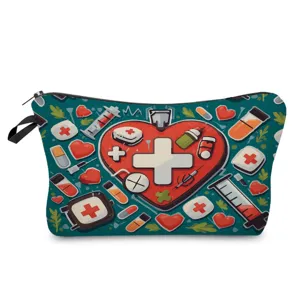 Borsa per cosmetici portatile con cerniera, grande custodia per trucco in stile medico carina.