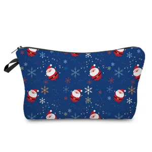 Christmas Santa Claus print makeup bag travel cosmetic wash pouch with zipper closure